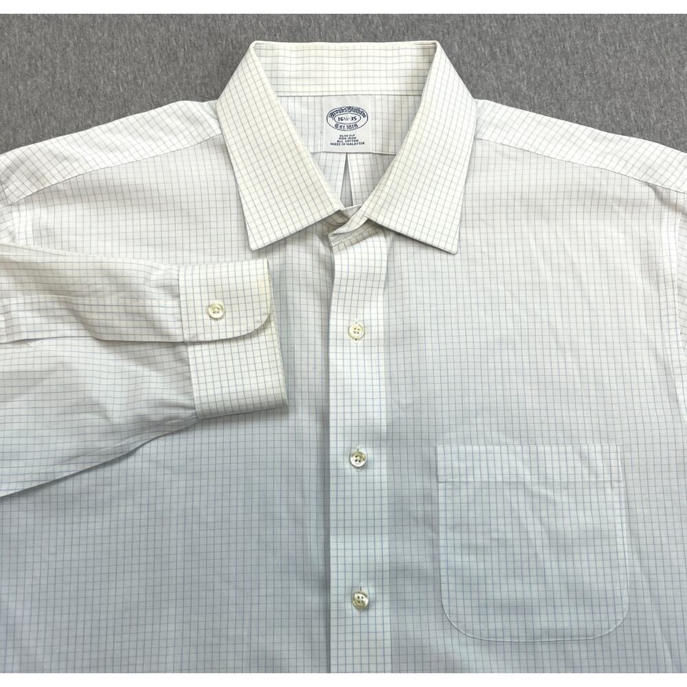 Brooks Brothers Shirt Men 16.5 - 35 Check 100% Cotton Slim Fit Button Up